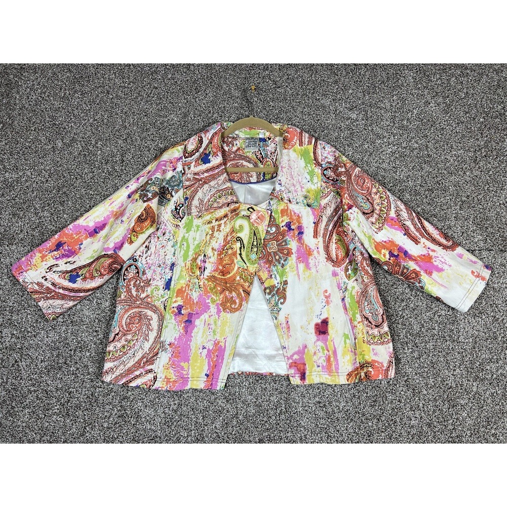 Parsley Sage Women's Rainbow Paisley Cotton Blazer Size Large 3/4 Sleeve